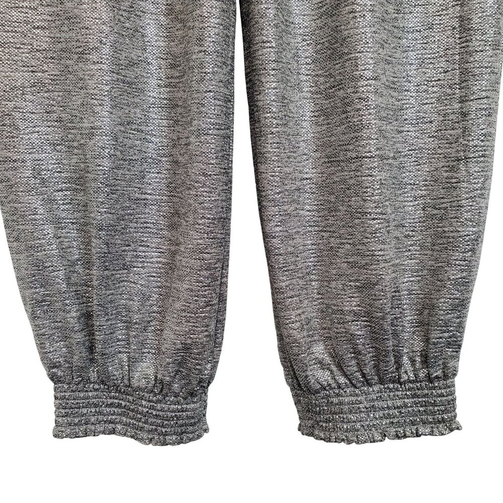 By Anthropologie L Petite Pants Metallic Silver Lightweight Knit Lounge Jogger - Picture 14 of 14